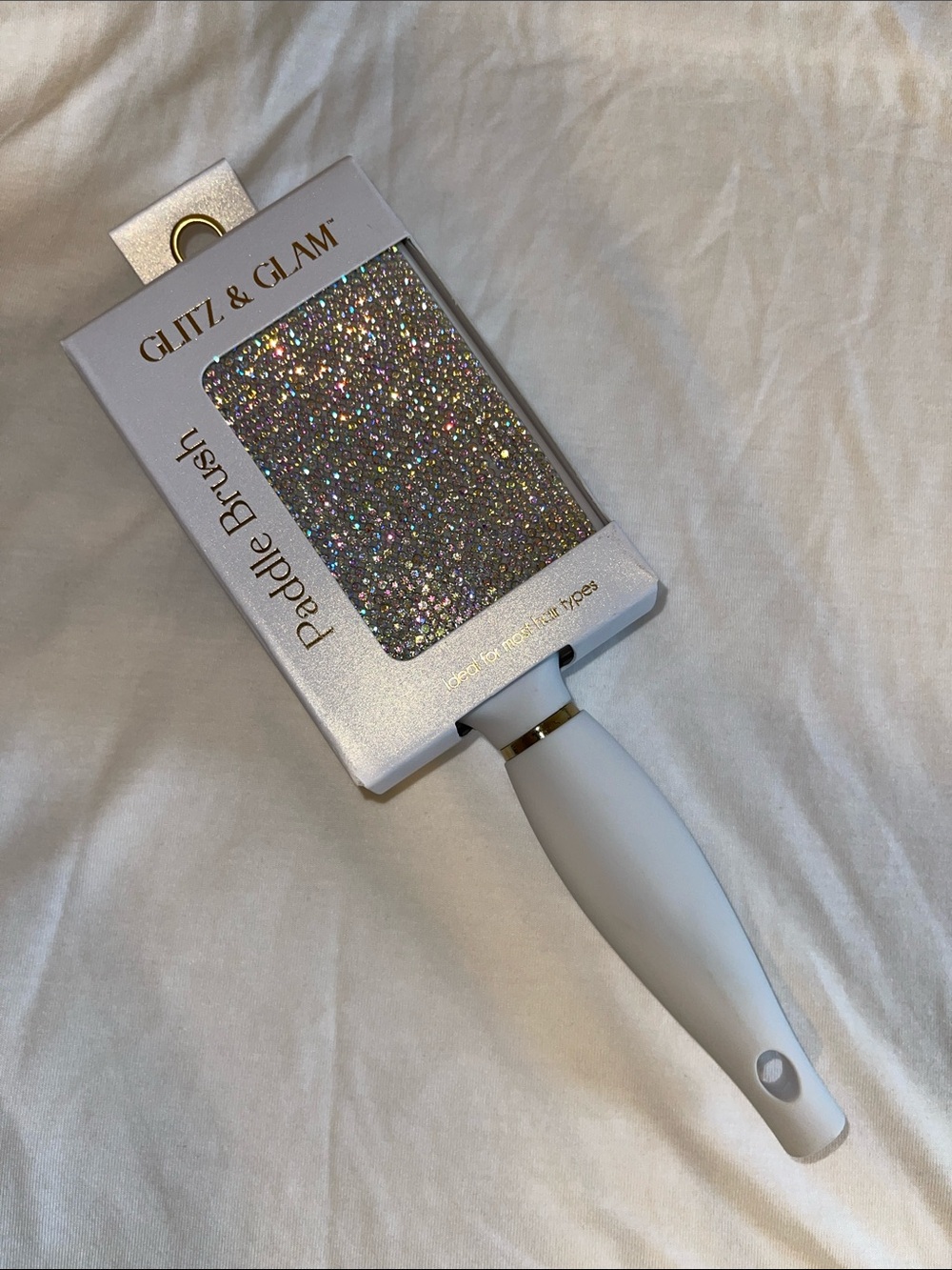 Glitz & Glam White Paddle Brush with Silver Glitter Backing